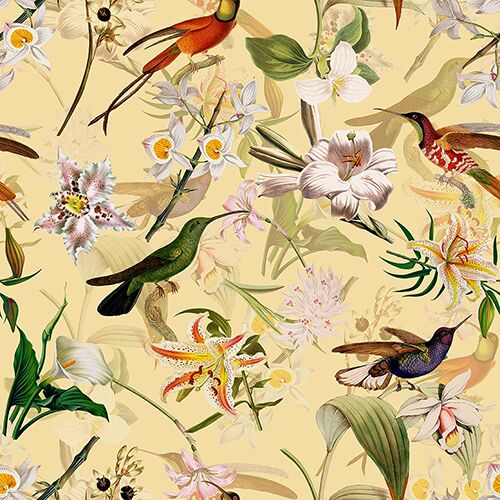 Hummingbirds and Tropical Flowers – Soft Cream UNA239015 Available Sizes: 47" x 47"