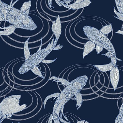 Lucky Fish Indigo PBR21584 Available Sizes: 47" x 47"