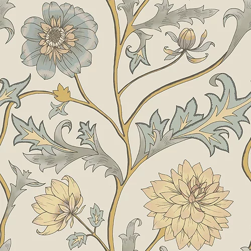 Climbing Dahlia Gray Yellow RVA13205 Available Sizes: 47" x 47"