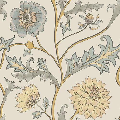 Climbing Dahlia Gray Yellow RVA13205 Available Sizes: 47" x 47"