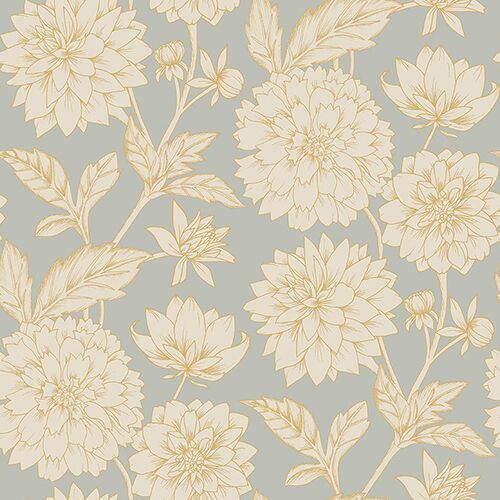 Dahlia Blooms Gray Gold RVA13213 Available Sizes: 47" x 47"